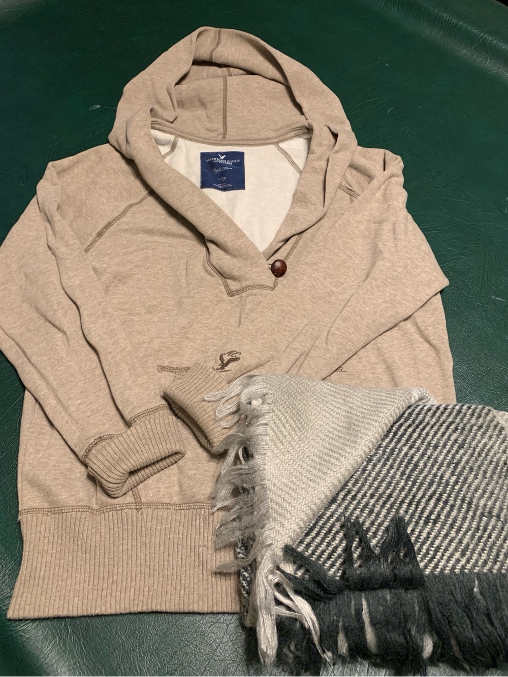 American Eagle Outfitters Beige Hooded Pullover Sweater and Blanket scarf set.